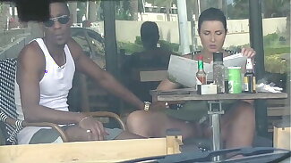 Cheating Wife #4 Part 3 - Hubby films me outside a cafe Upskirt Flashing and having an Interracial affair take a Jet Man!!!